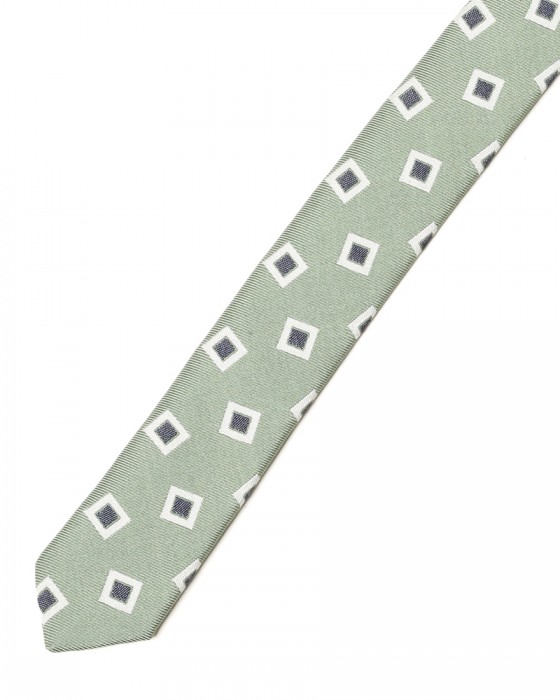 FRANCO BASSIグリーン スクエア小紋柄 タイ【シルクコットン】06l