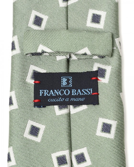 FRANCO BASSIグリーン スクエア小紋柄 タイ【シルクコットン】08l