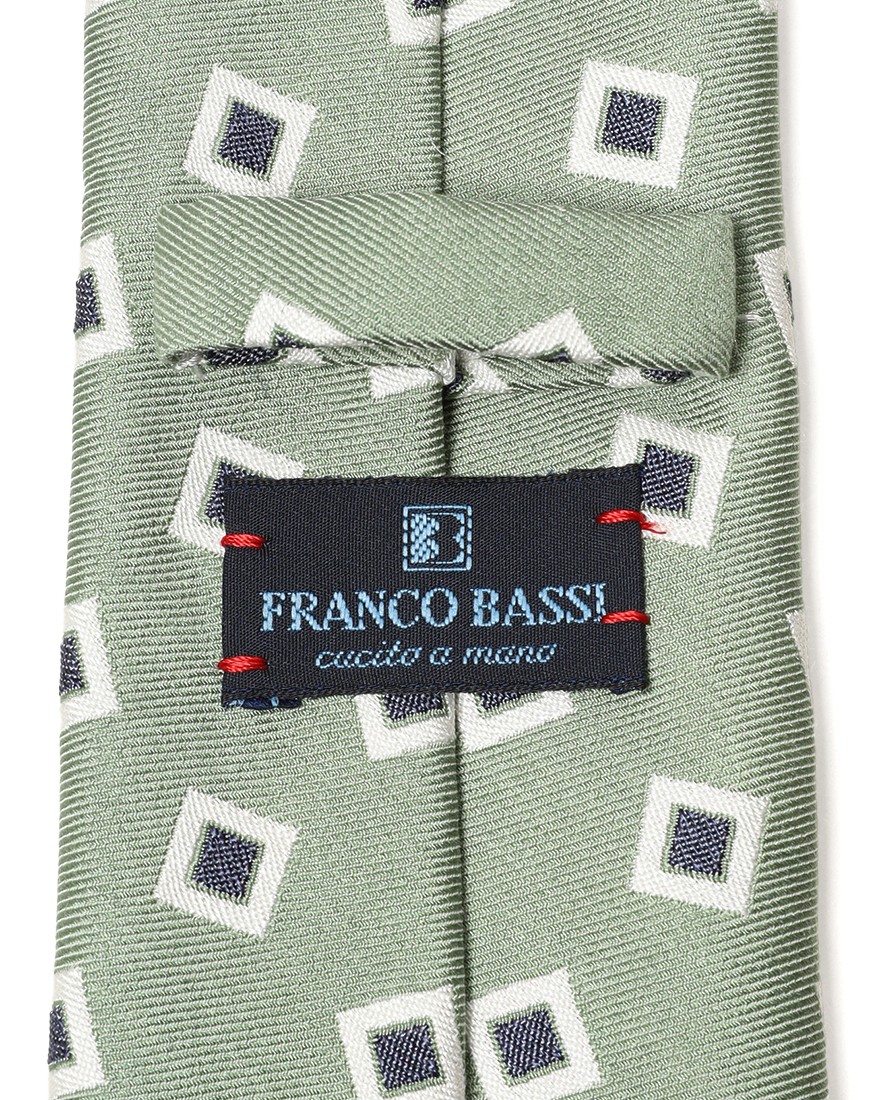 FRANCO BASSIグリーン スクエア小紋柄 タイ【シルクコットン】08l