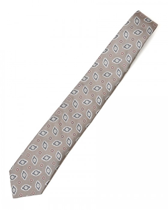 FRANCO BASSIグレージュ 小紋柄 タイ【シルク】ma