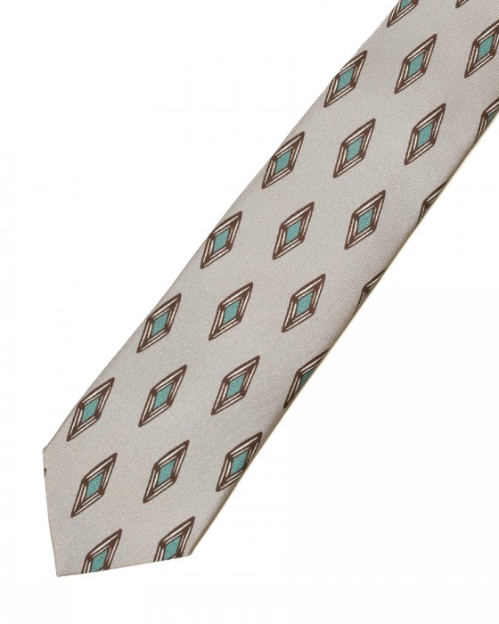 FRANCO BASSIベージュ ダイヤ柄 タイ【シルク】04l