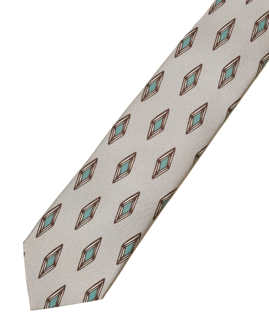 FRANCO BASSIベージュ ダイヤ柄 タイ【シルク】04l