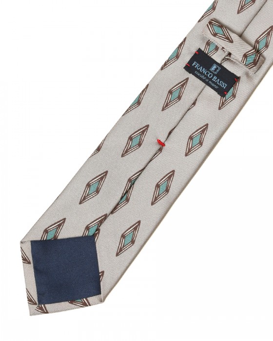 FRANCO BASSIベージュ ダイヤ柄 タイ【シルク】05l