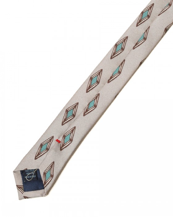 FRANCO BASSIベージュ ダイヤ柄 タイ【シルク】07l