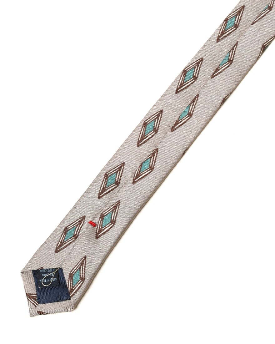 FRANCO BASSIベージュ ダイヤ柄 タイ【シルク】07l