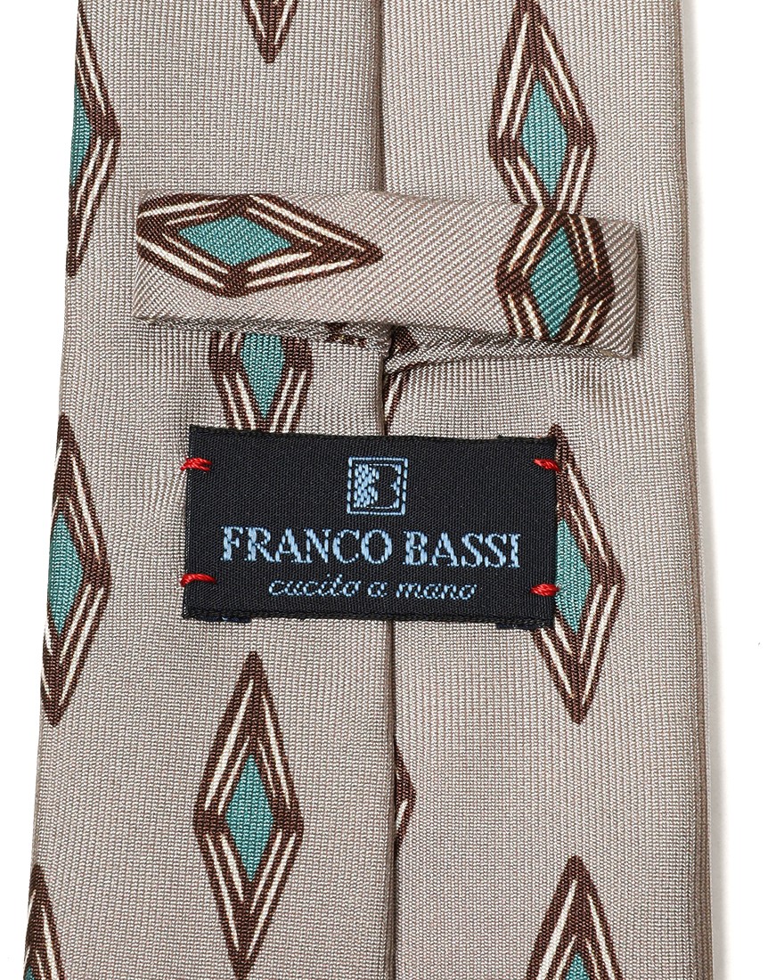 FRANCO BASSIベージュ ダイヤ柄 タイ【シルク】08l