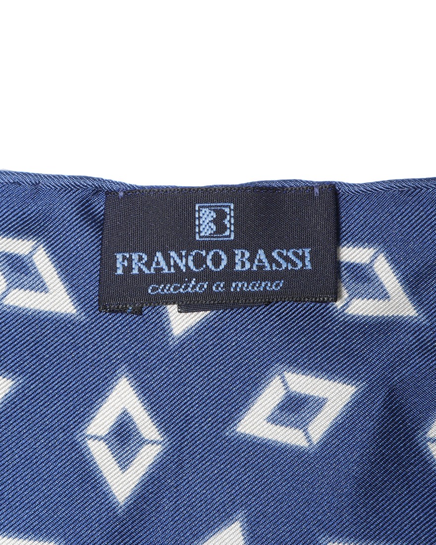FRANCO BASSIネイビーダイヤ柄チーフ【シルク】04l