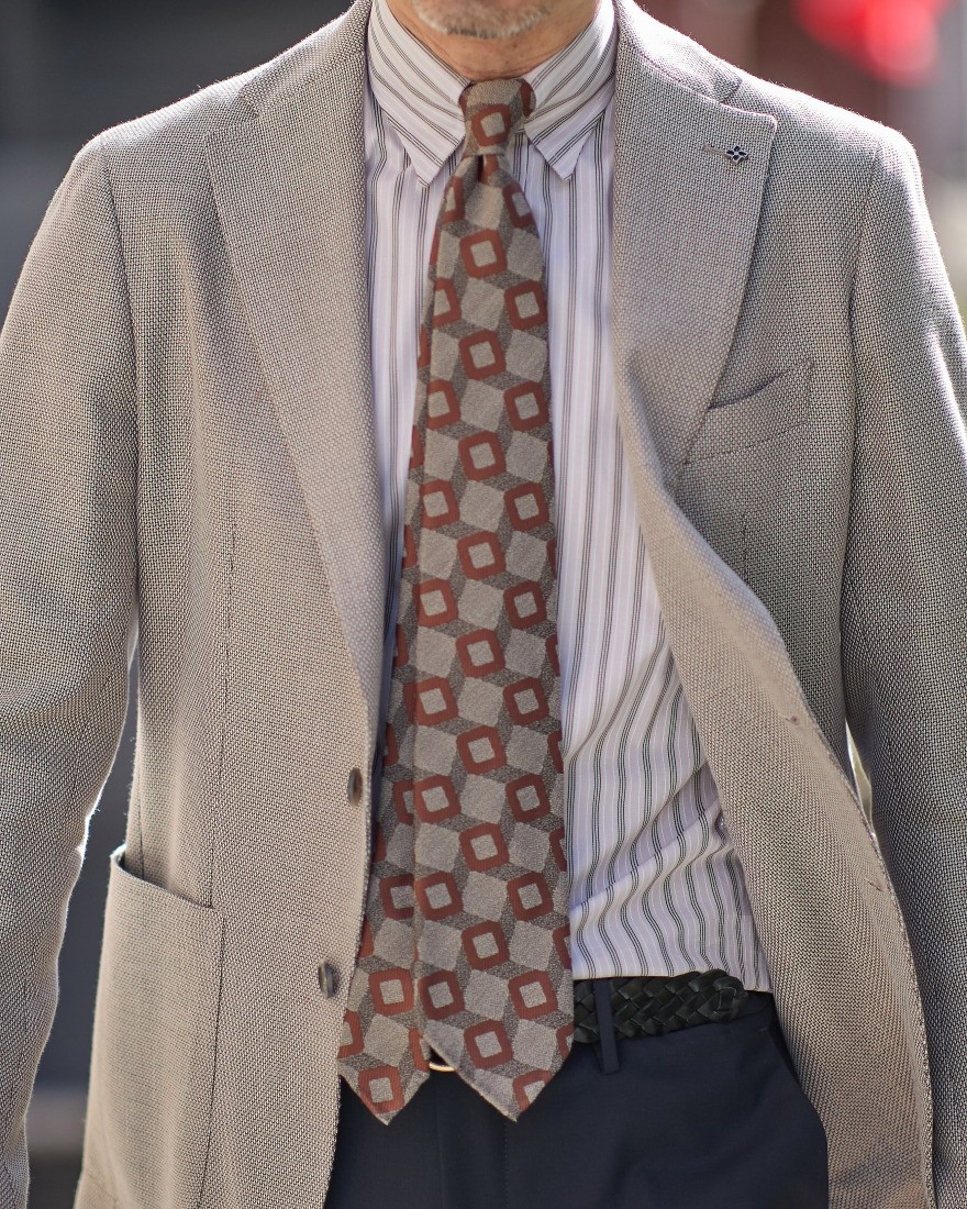 atto vannucciグレー×ブラウン スクエア柄 タイ【Sfoderato/スフォデラート】02l