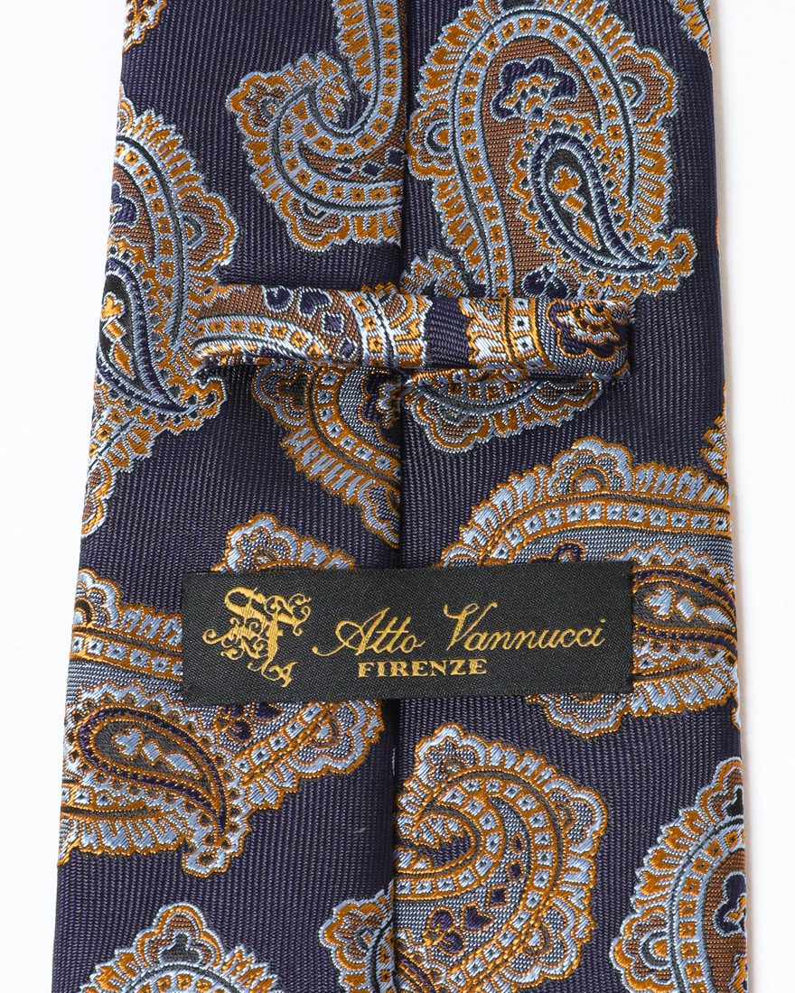 atto vannucciネイビー ペイズリー タイ【Sfoderato】08l