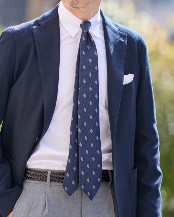 atto vannucciネイビー スクエア小紋柄 タイ【Sfoderato/スフォデラート】10l