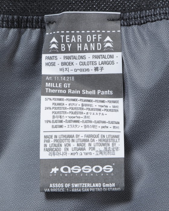 ASSOSサーモレインパンツ【MILLE GT Thermo Rain Shell Pants】24l