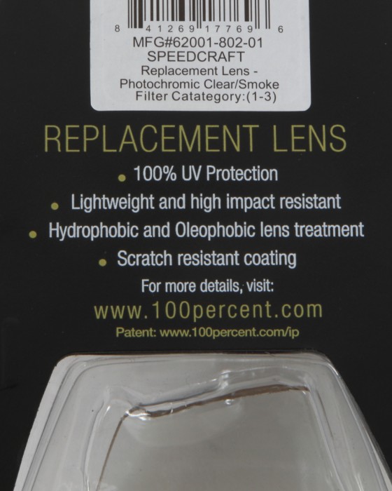 100%スピードクラフト用スペアレンズ（調光）【SPEEDCRAFT REPLACEMENT LENS - Photochromic Clear/Smoke】10l