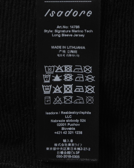 Isadoreロングスリーブジャージ【Signature Merino Tech Long Sleeve Jersey】25l