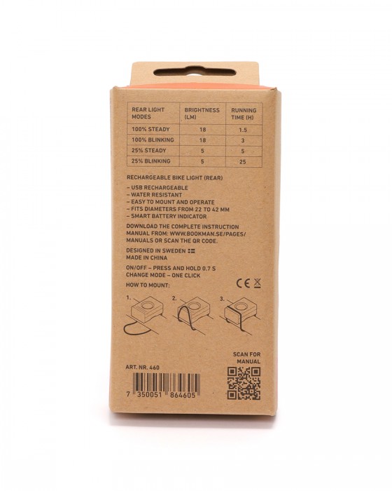 BOOKMANUSB充電式 コンパクトリアライト【Block Light Rear】11l