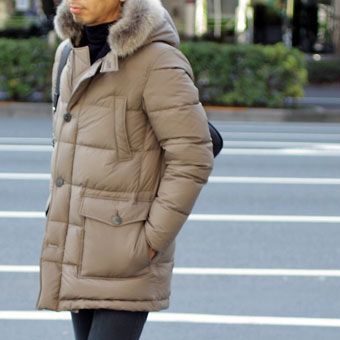 ファー付きダウンはやっぱりロング丈。着流しを楽しむ。
