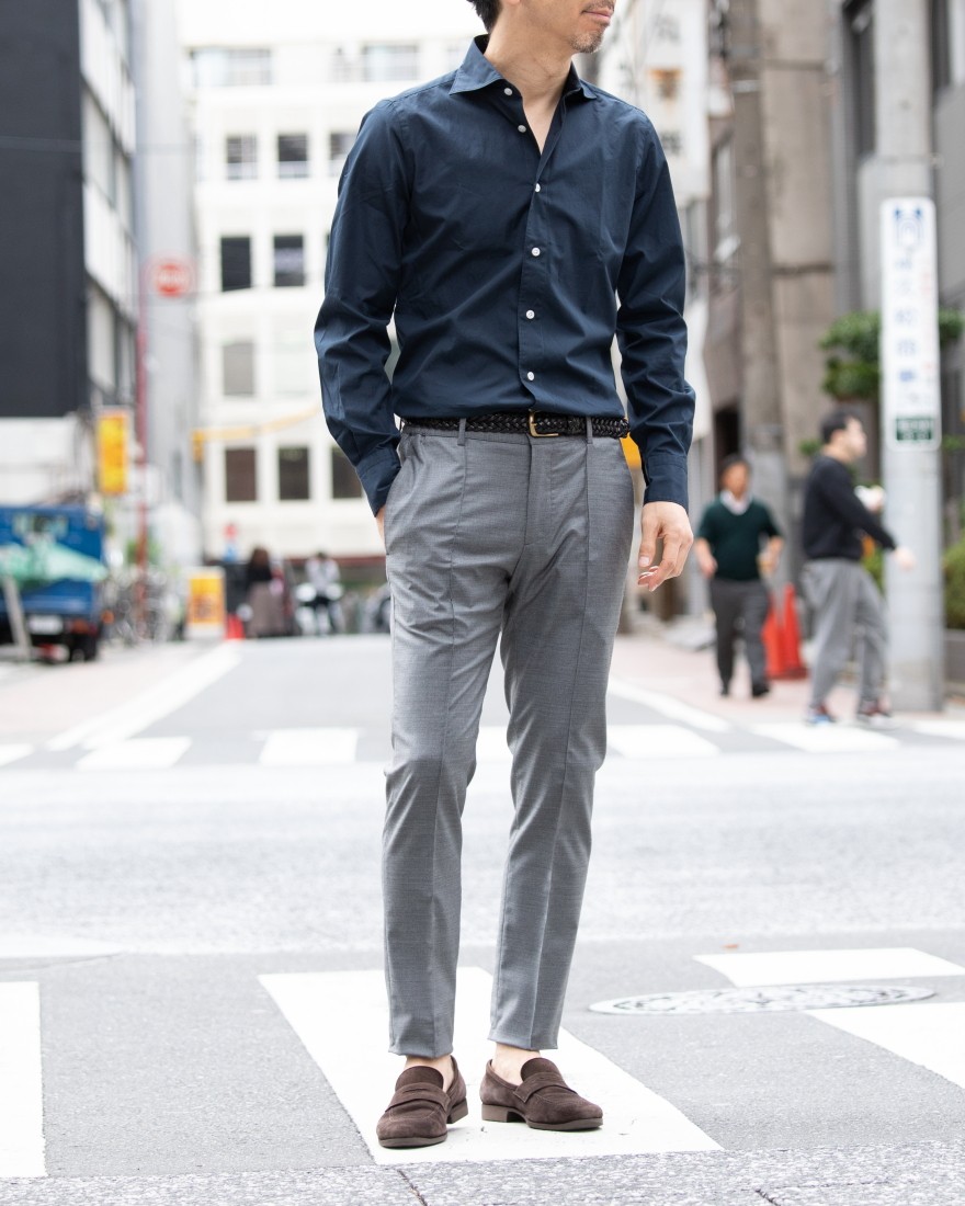 コットンブロードネイビーカッタウェイシャツ【SIMONE/J/BALI