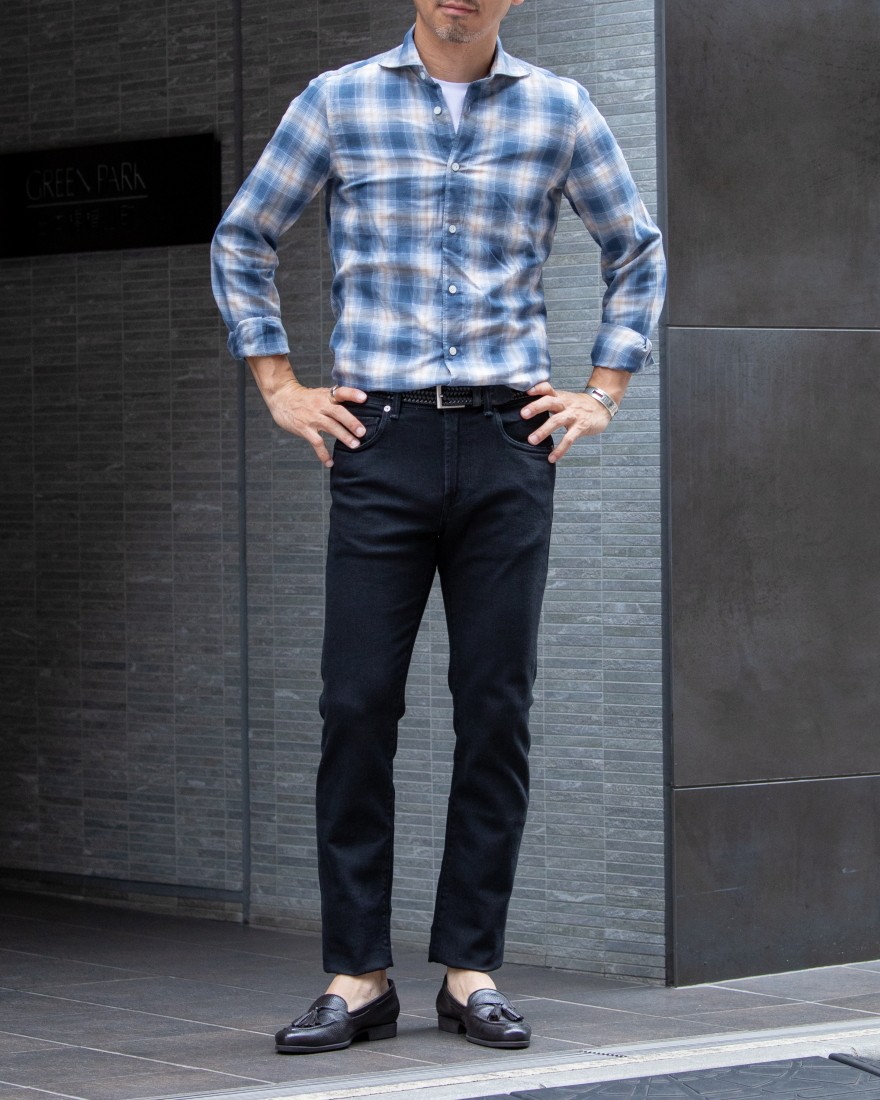 美品　Finamore　シャツ　38　SIMONE　フランネル　チェック柄 オンブレチェックシャツ【SIMONE/BALI】｜Finamore（フィナモレ