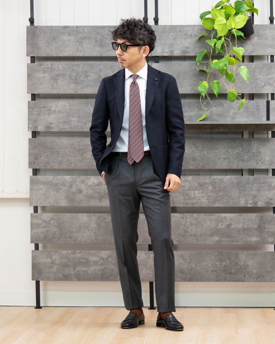 グレー×ピンク 小紋調プリント タイ【Sfoderato/スフォデラート