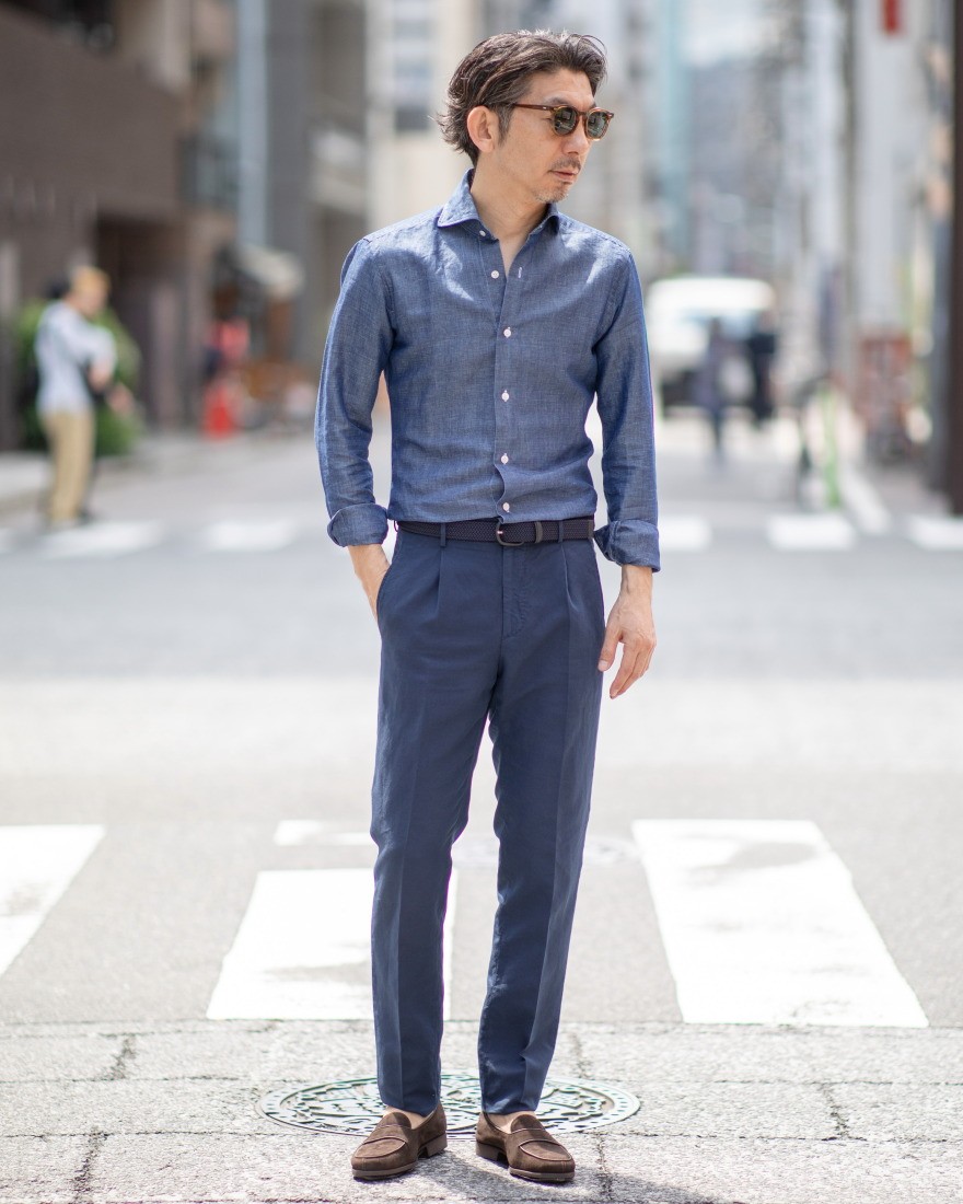 【春夏】バルバ　BARBA 48 M〜Lサイズ コットンリネン シャンブレーシャツ【New Bruno/DANDY LIFE】｜BARBA